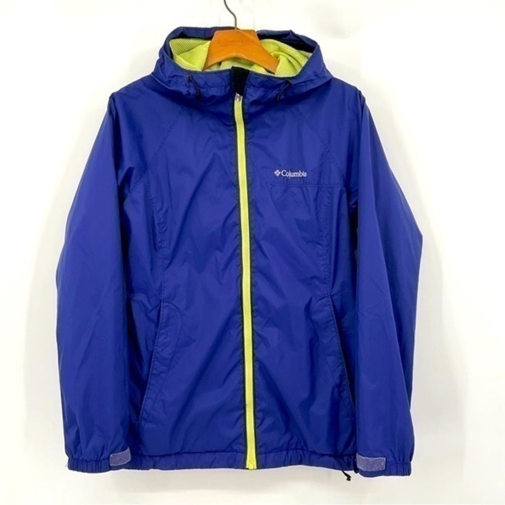 Columbia Girls Blue And Neon Yellow‎ Wind and Rain Jacket Size Medium A9